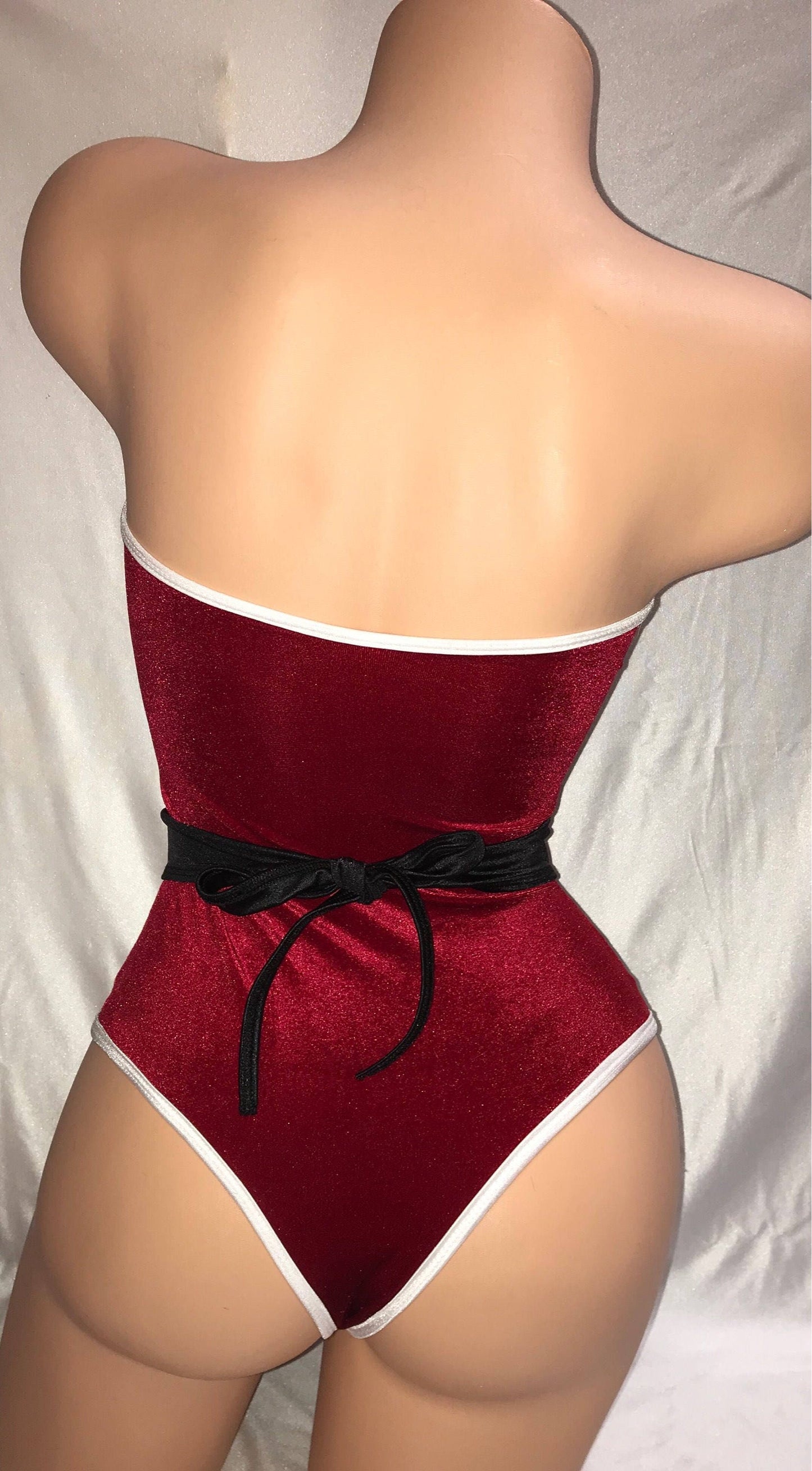 Sexy Santa Velvet Bodysuit for Christmas