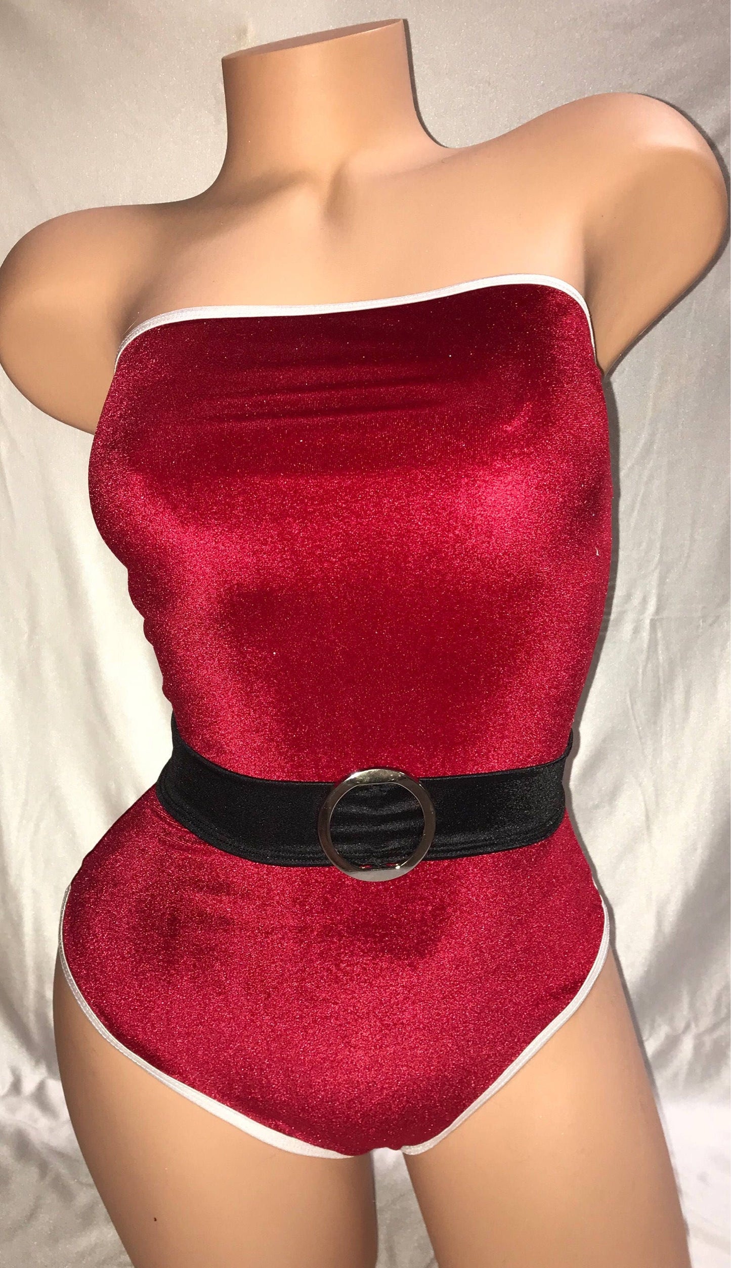 Sexy Santa Velvet Bodysuit for Christmas