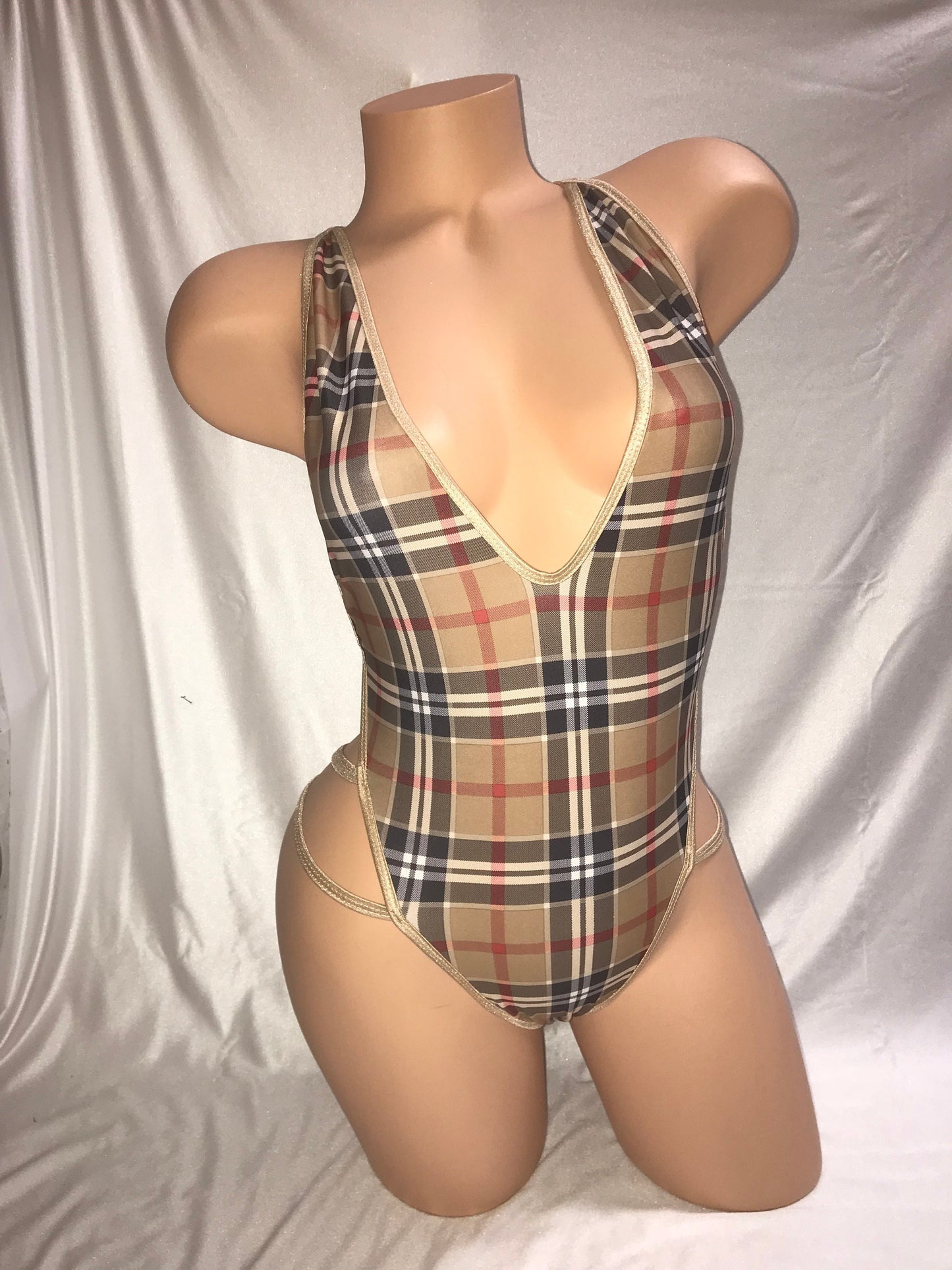 EXOTIC DANCER OUTFIT, Plaid 3 strap one piece, Stripper outfits, Stripper clothes, Pole Dancer Outfit
