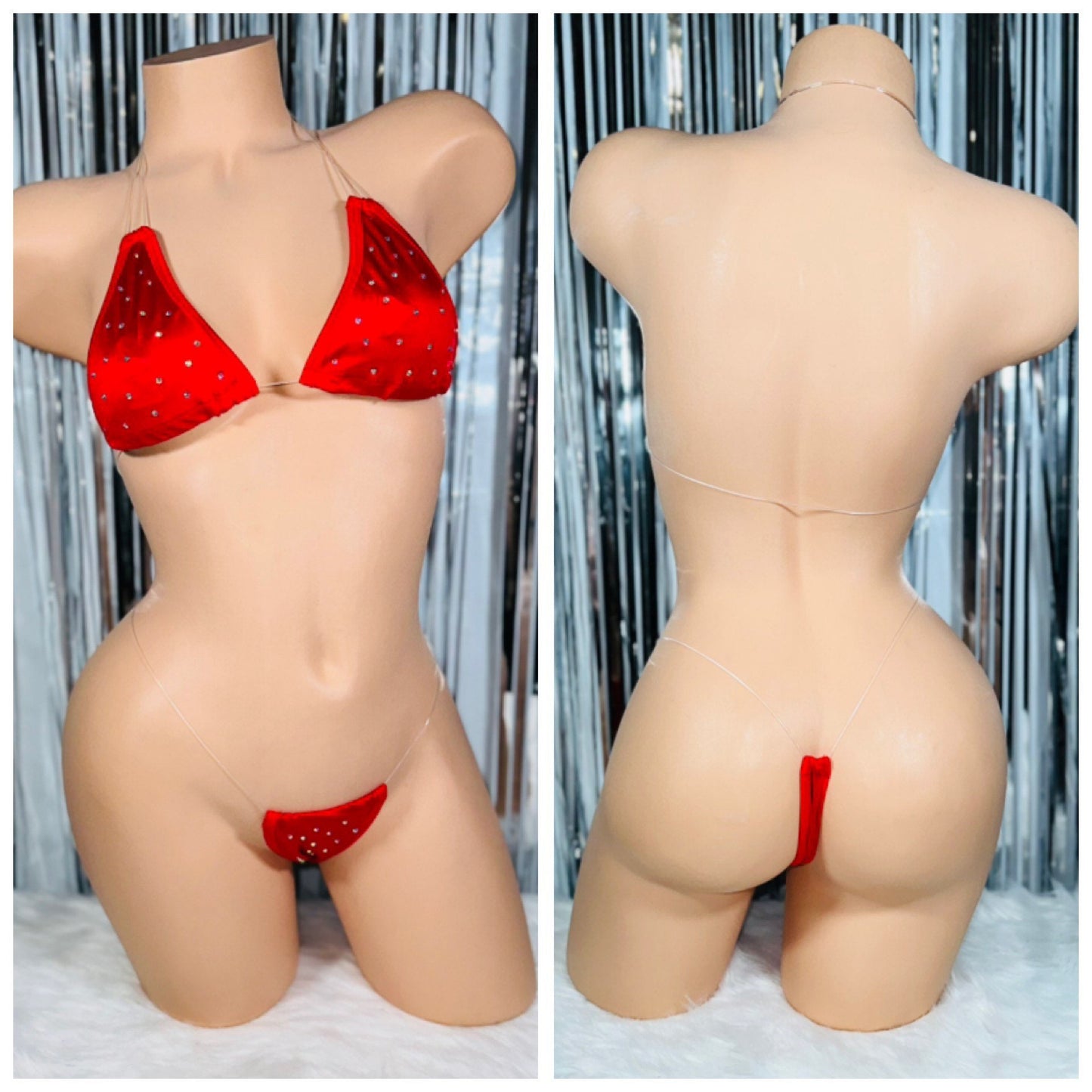 READY TO SHIP, Two piece fishline bikini, Exotic dancewear, Stripper outfits, Stripper clothes