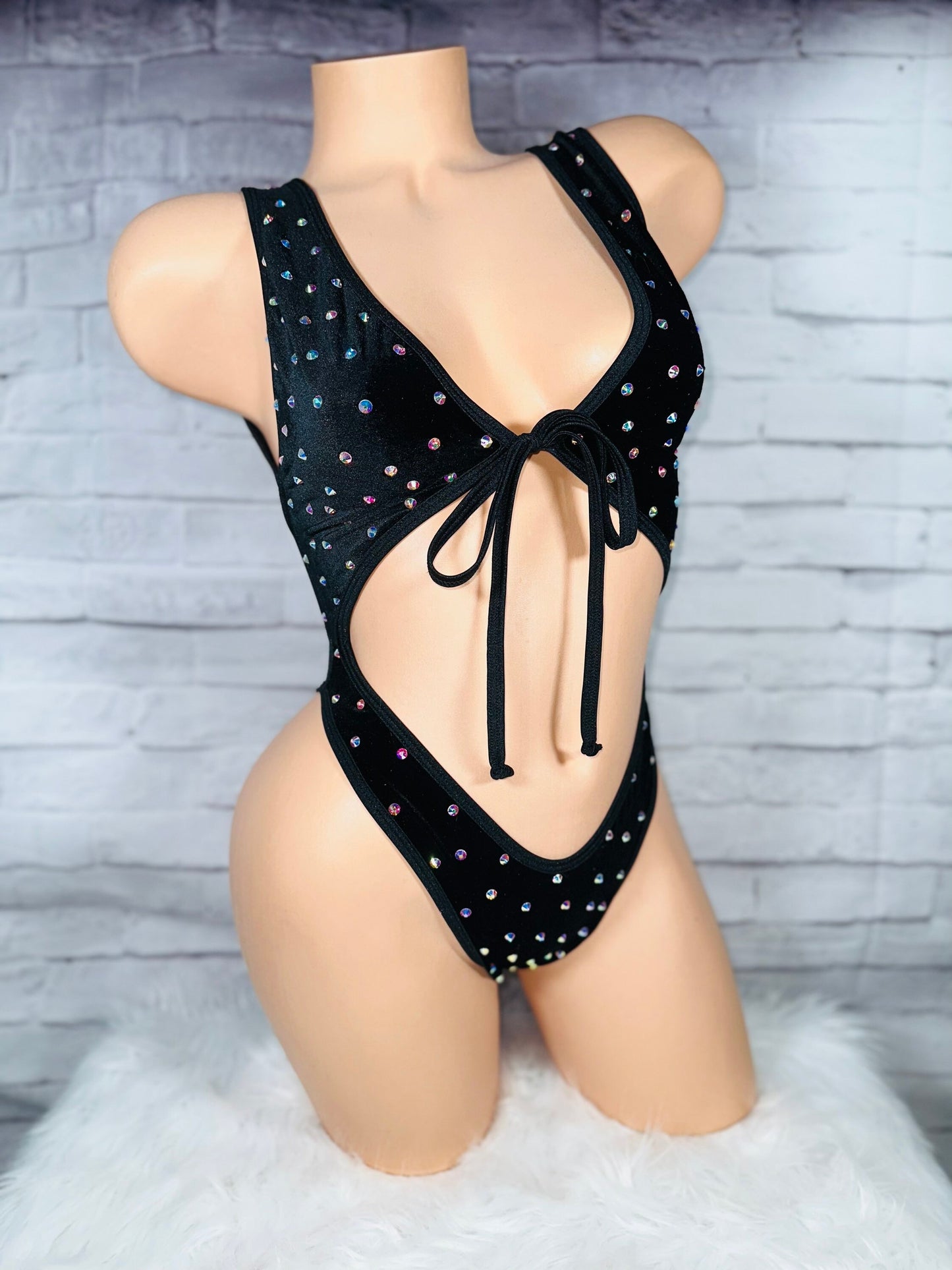 ROPA DE BAILE DE BARRA, Mono de una pieza con lazo en la parte delantera y diamantes de imitación, Trajes de stripper, Ropa de stripper, Ropa de baile exótico