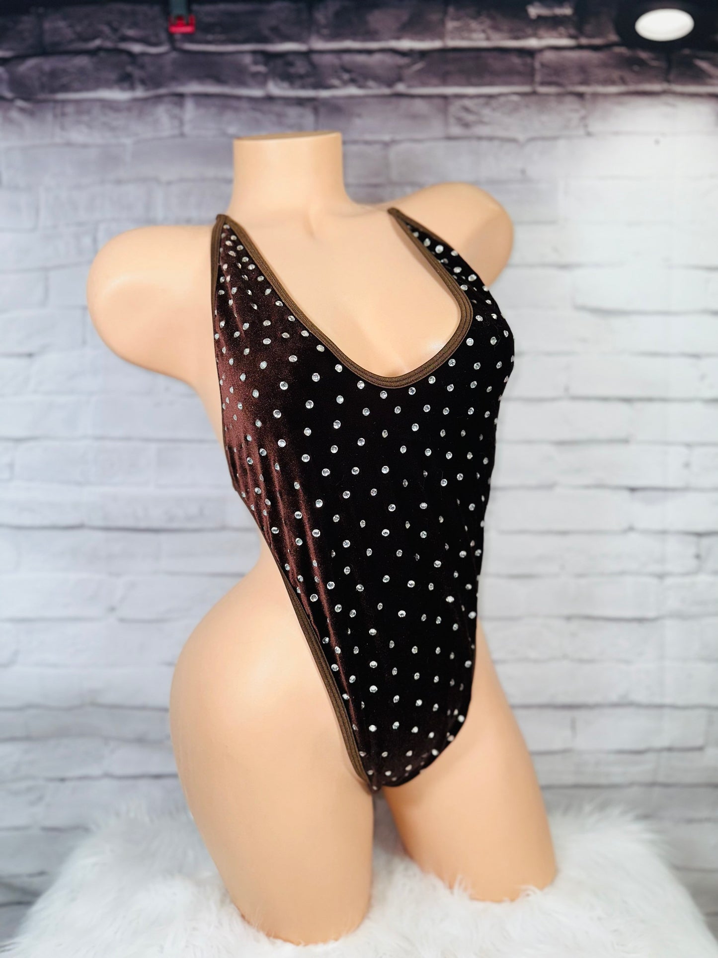 LISTO PARA ENVIAR, Traje de baño de una pieza con pedrería de terciopelo, Ropa de stripper, Ropa de baile exótico, Ropa de pole dance