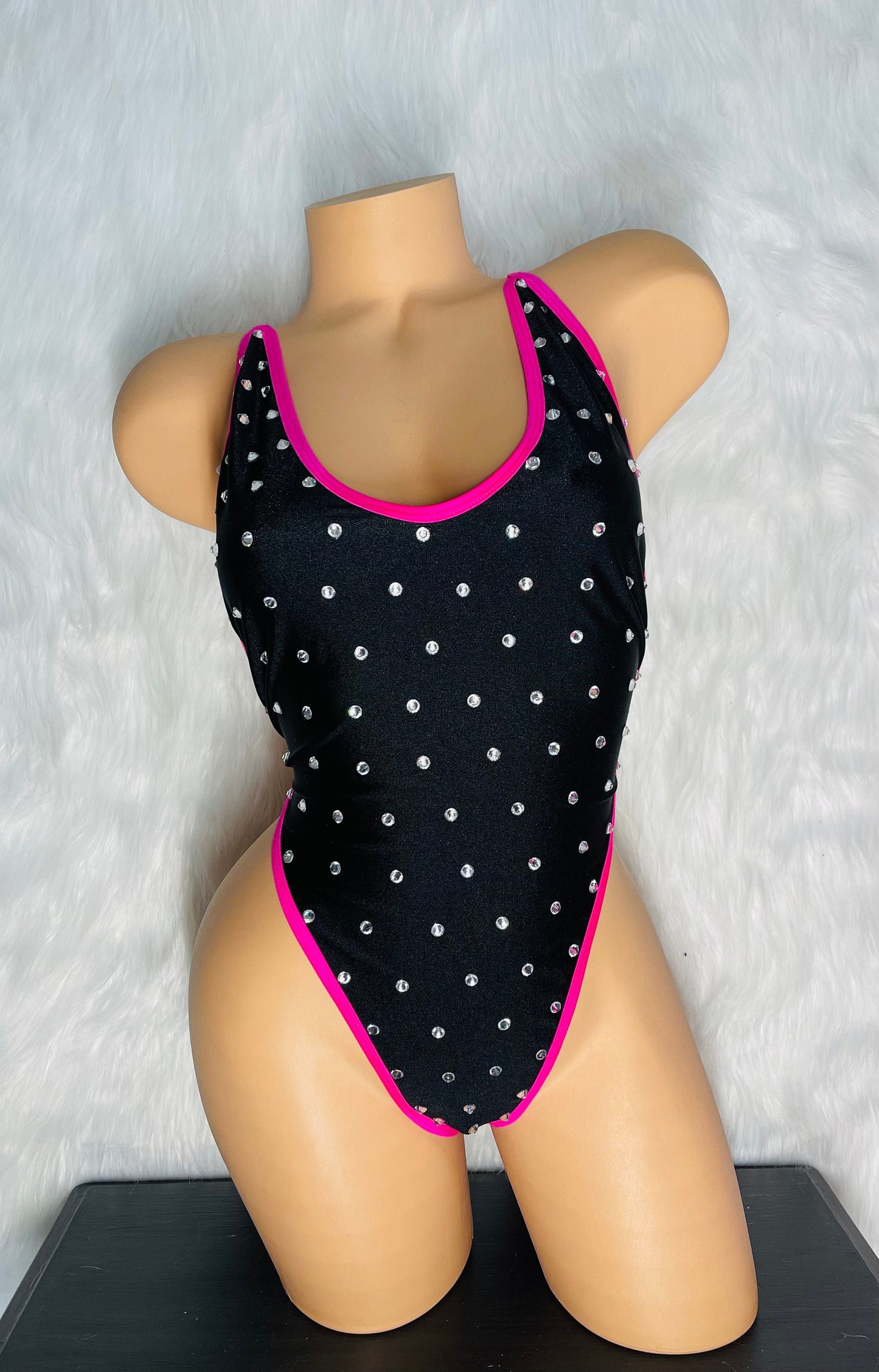 Rhinestone slingshot back one piece monokini