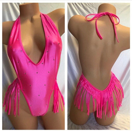 POLE DANCE OUTFITS, Fringe one piece with rhinestones, Exotic dancewear, Stripper outfits, Stripper clothes